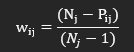 Formule du poids brut d'un lien selon sa position : w_ij = (N_j − P_ij) / (N_j − 1).